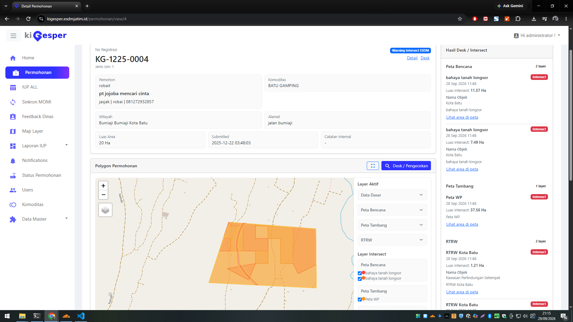 KIGESPER — Sistem Informasi Geospasial dan Pengelolaan Perizinan Pertambangan — tampilan 7