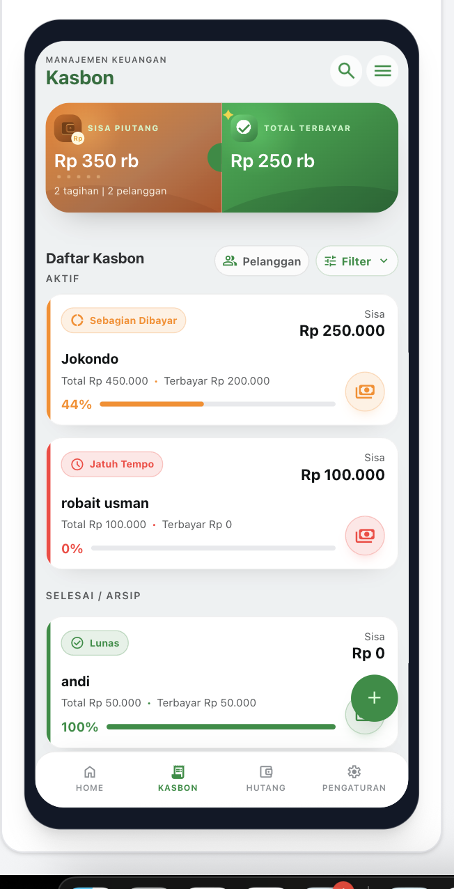 KASBONLY — Sistem Informasi Pencatatan Kasbon, Piutang, dan Hutang untuk UMKM — tampilan 3