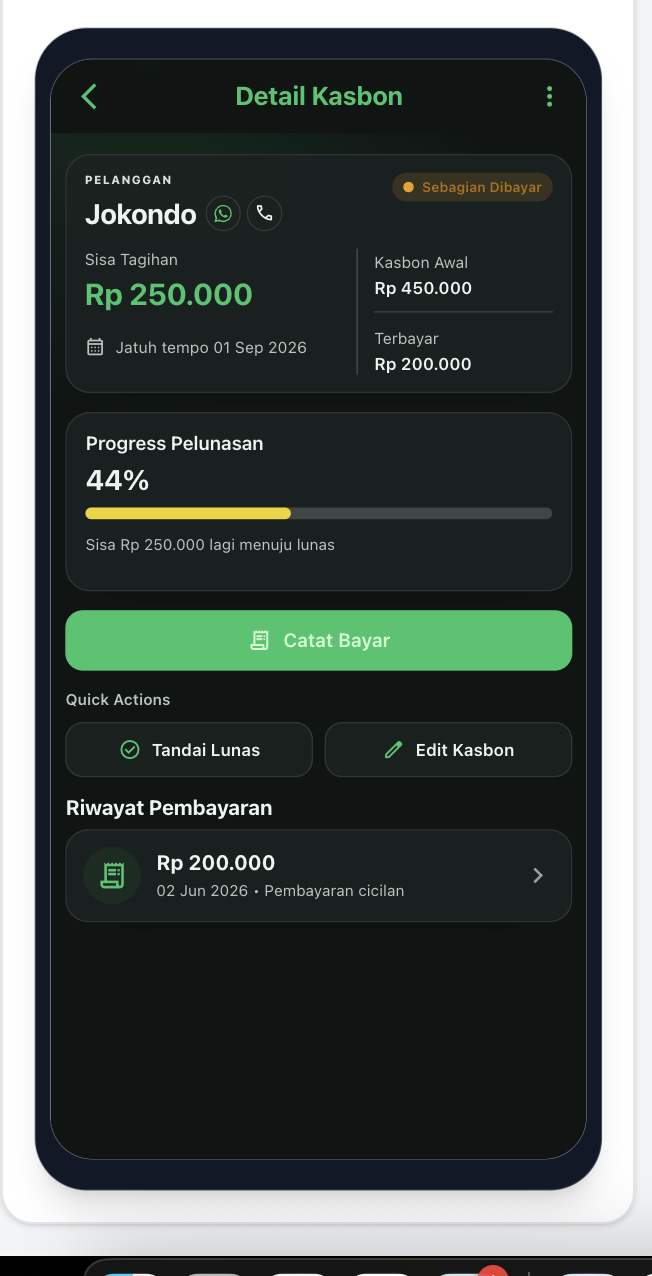 KASBONLY — Sistem Informasi Pencatatan Kasbon, Piutang, dan Hutang untuk UMKM — tampilan 5