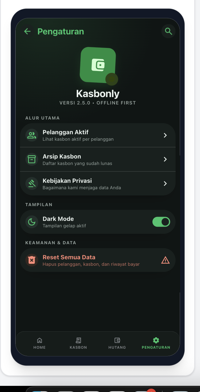 KASBONLY — Sistem Informasi Pencatatan Kasbon, Piutang, dan Hutang untuk UMKM — tampilan 6