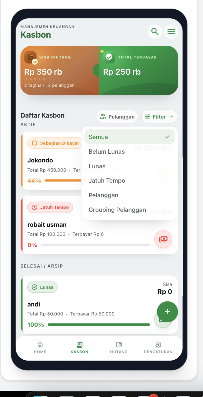 KASBONLY — Sistem Informasi Pencatatan Kasbon, Piutang, dan Hutang untuk UMKM — tampilan 7