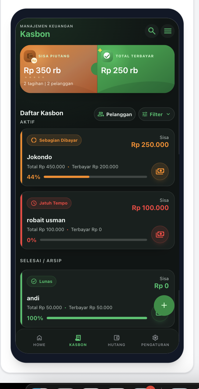 KASBONLY — Sistem Informasi Pencatatan Kasbon, Piutang, dan Hutang untuk UMKM — tampilan 8