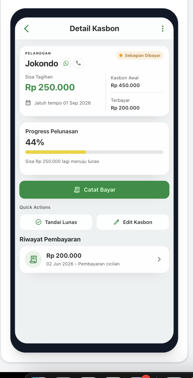 KASBONLY — Sistem Informasi Pencatatan Kasbon, Piutang, dan Hutang untuk UMKM — tampilan 9