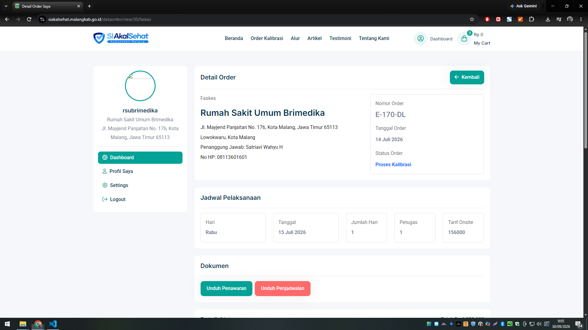 SIAKALSEHAT — Sistem Informasi Layanan Permohonan dan Kalibrasi Alat Kesehatan — tampilan 6