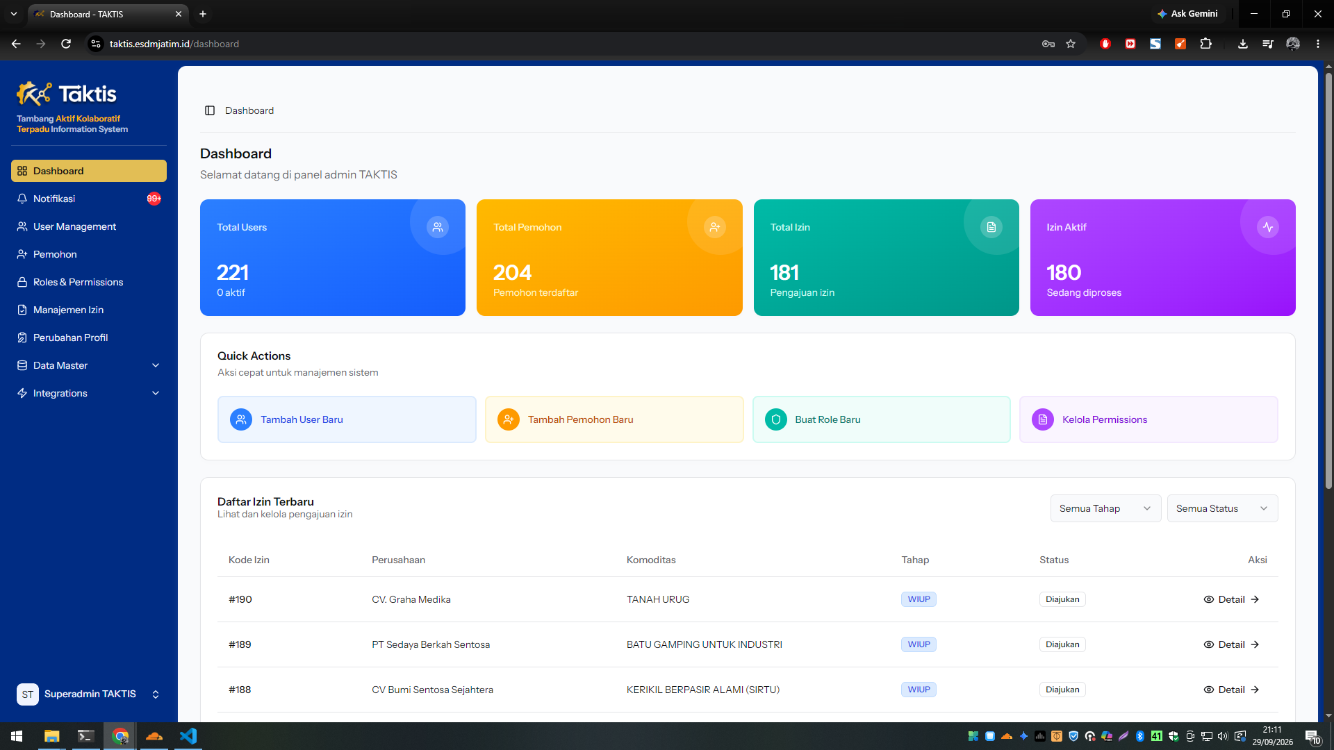 TAKTIS — Tambang Aktif Kolaboratif Terpadu Information System — tampilan 2