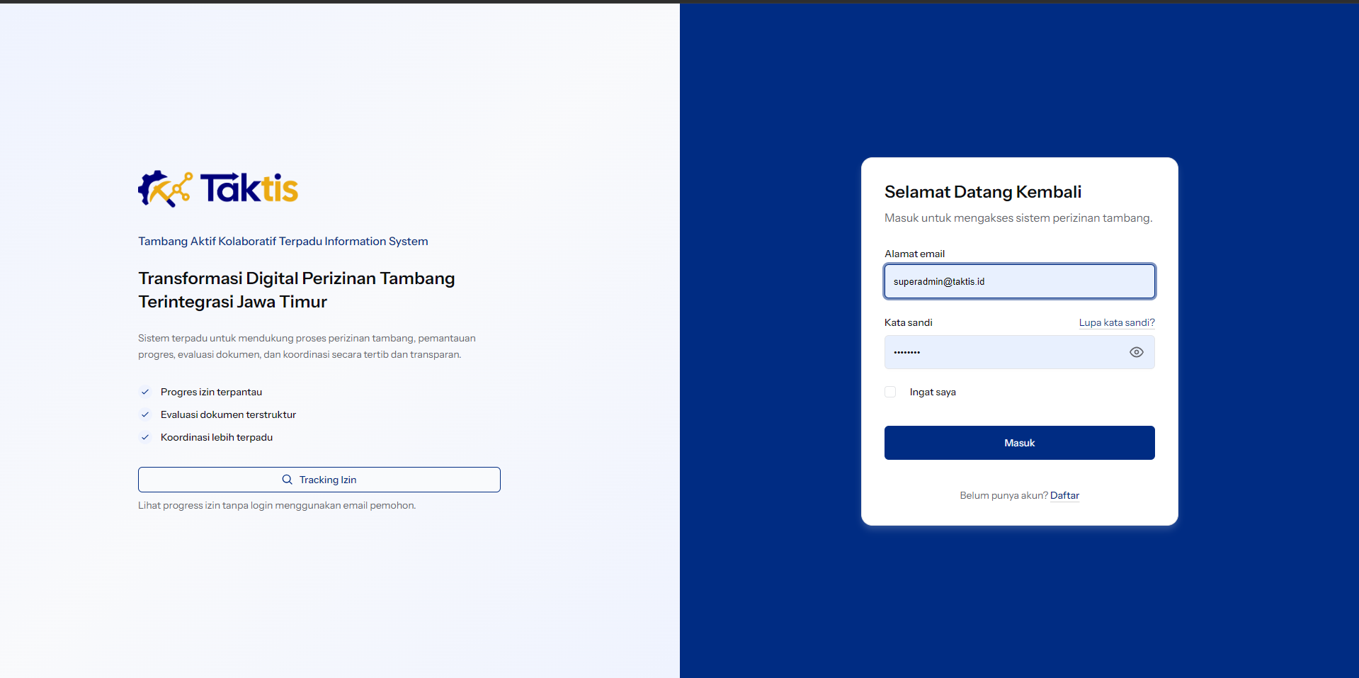 TAKTIS — Tambang Aktif Kolaboratif Terpadu Information System — tampilan 6