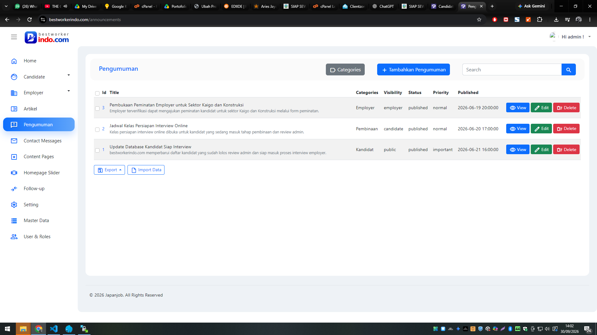 BESTWORKERINDO.COM — Platform Digital Job Matching Kandidat Indonesia dengan Employer Jepang/Korea — tampilan 2