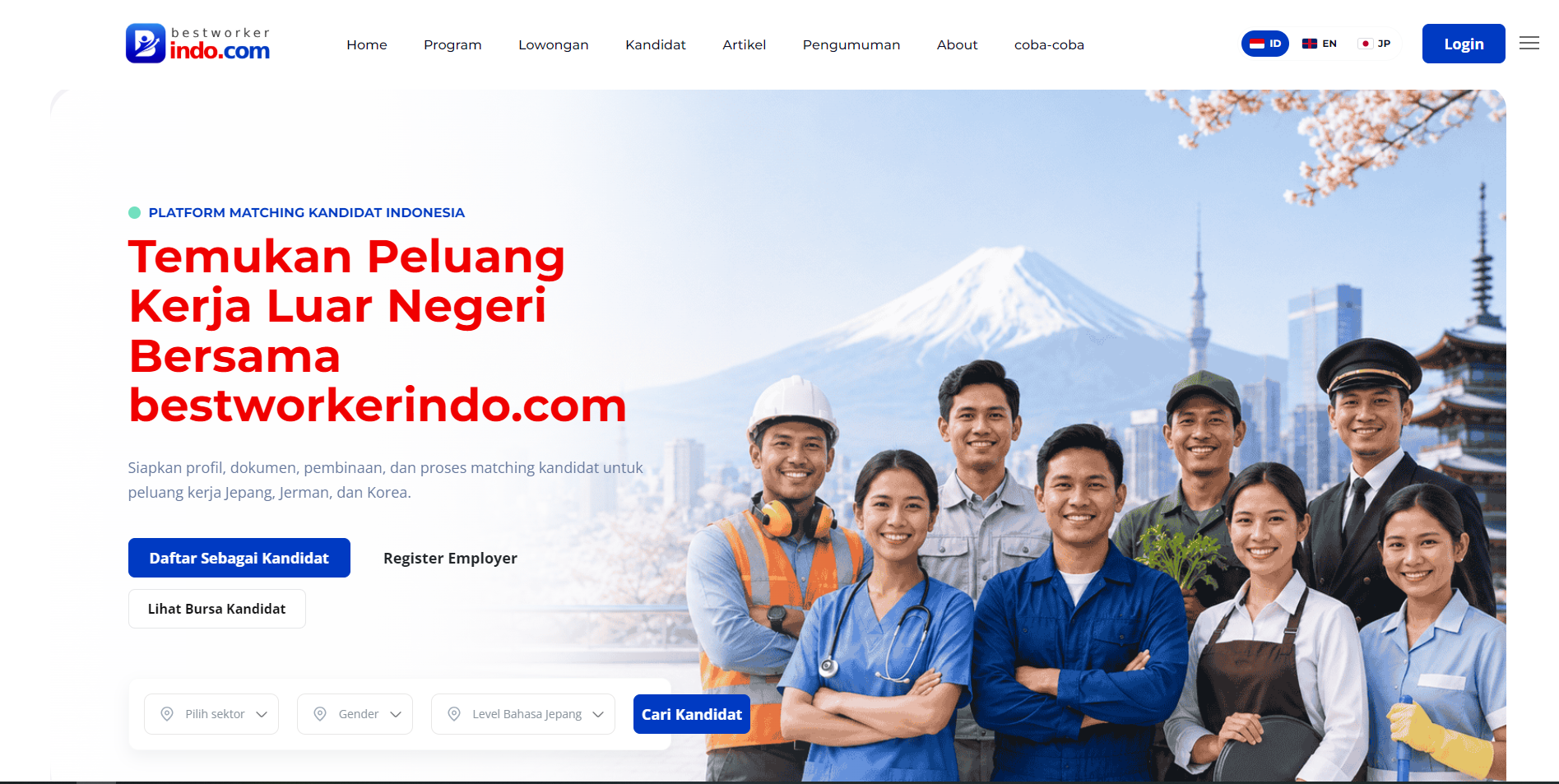 BESTWORKERINDO.COM — Platform Digital Job Matching Kandidat Indonesia dengan Employer Jepang/Korea — tampilan 5