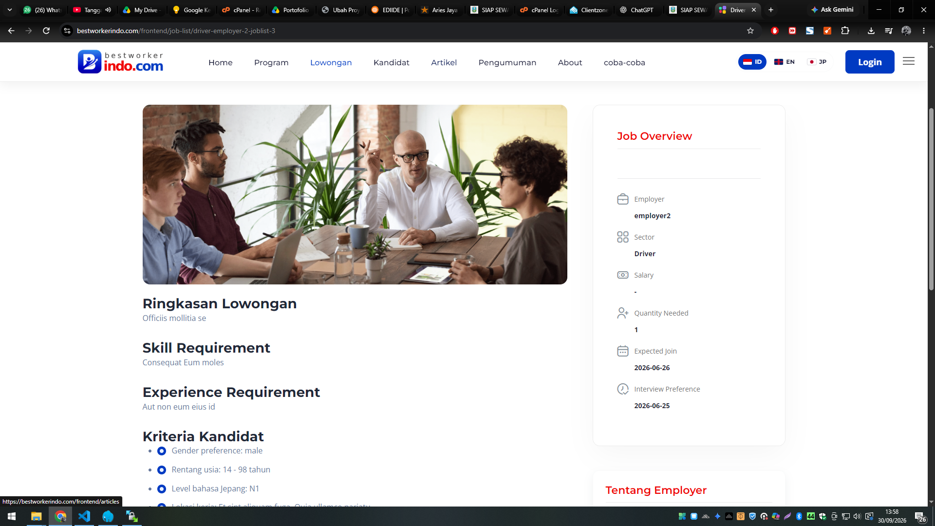 BESTWORKERINDO.COM — Platform Digital Job Matching Kandidat Indonesia dengan Employer Jepang/Korea — tampilan 7