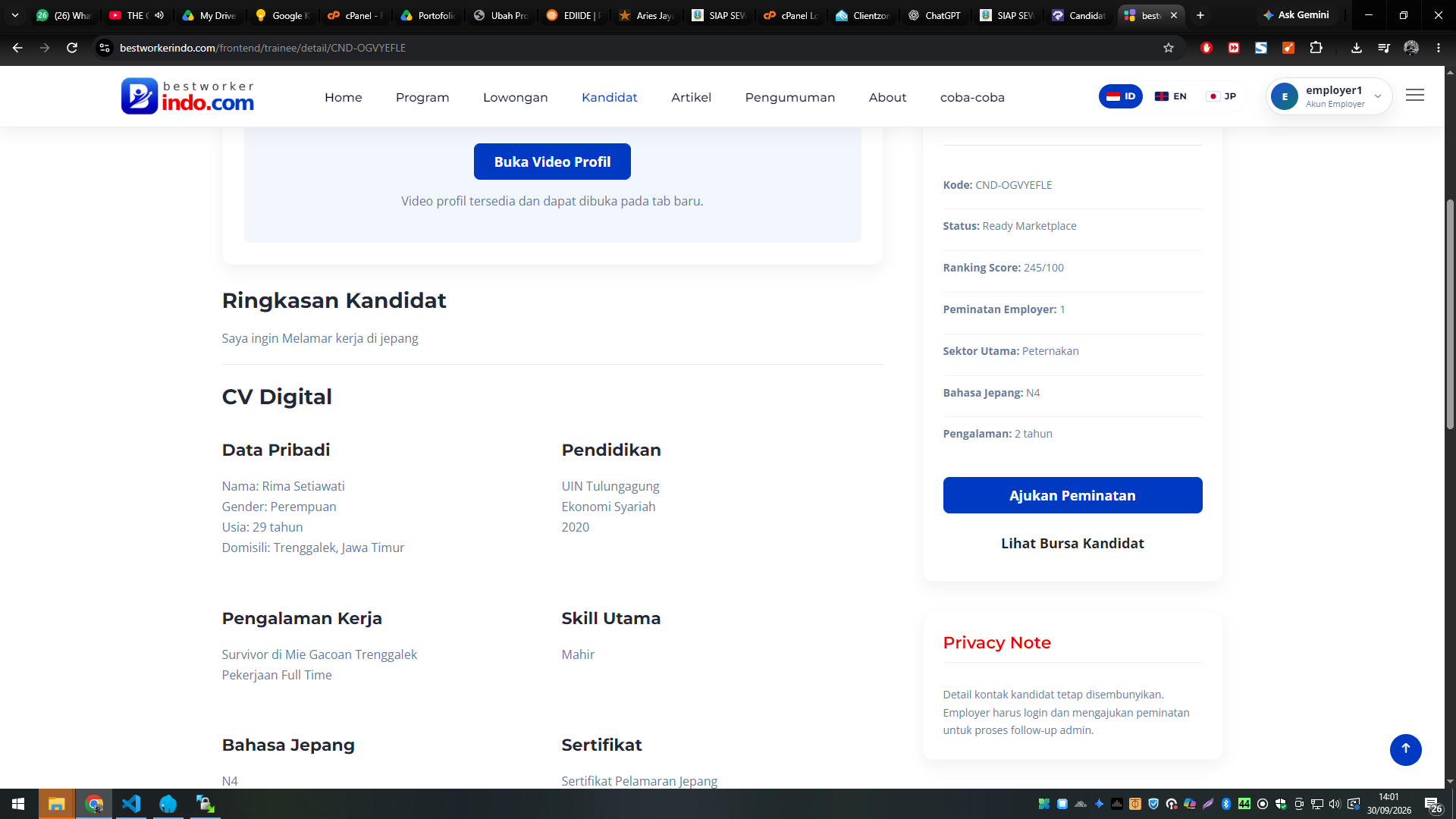 BESTWORKERINDO.COM — Platform Digital Job Matching Kandidat Indonesia dengan Employer Jepang/Korea — tampilan 8